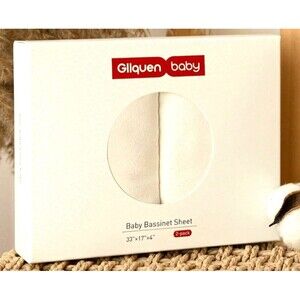 2 Pack Gilquen Baby Bassinet Sheets 100% Cotton White 33" x 17" x 4" New Boxed